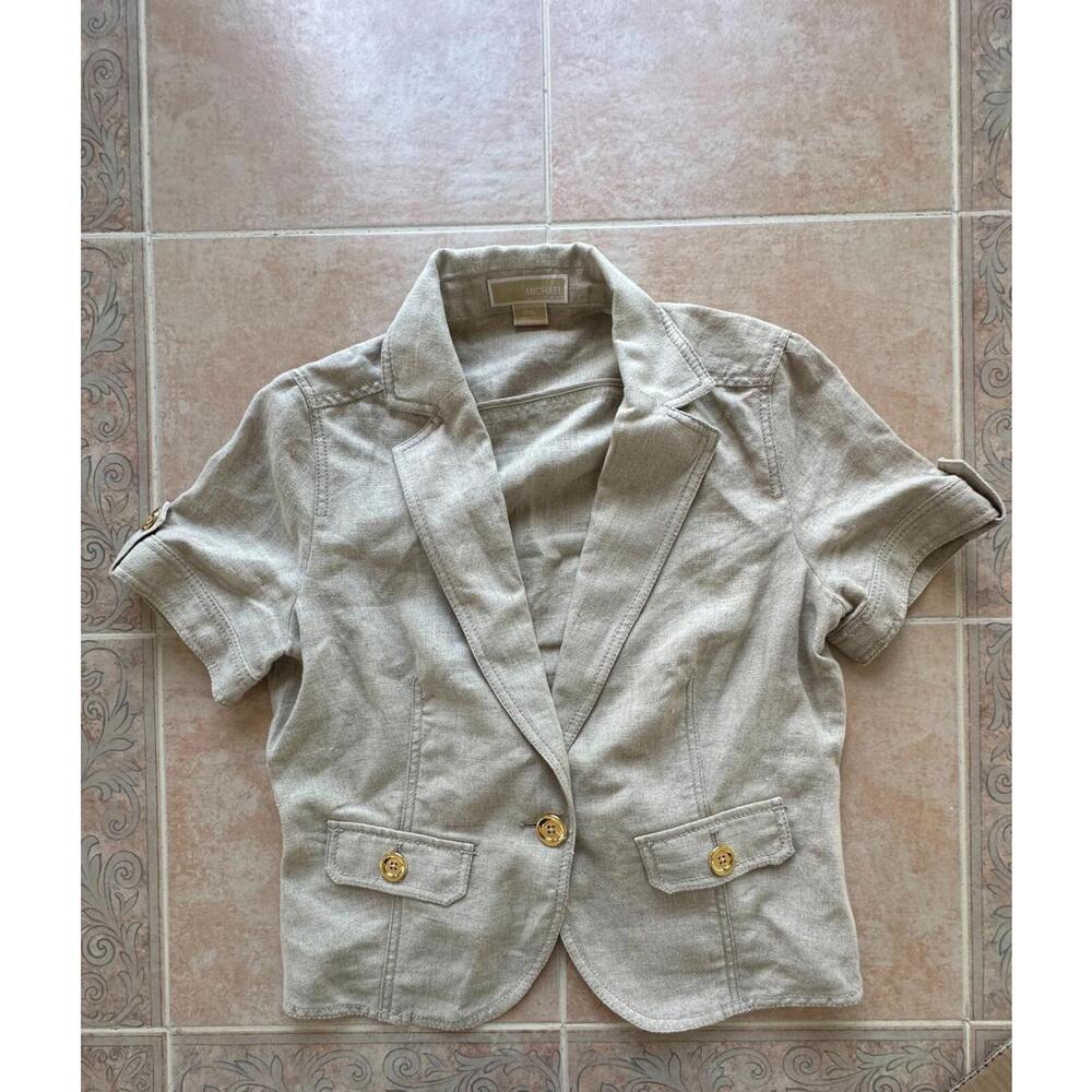 Michael Kors Linen beige one button‎ Blazer short sleeve Women size P / L